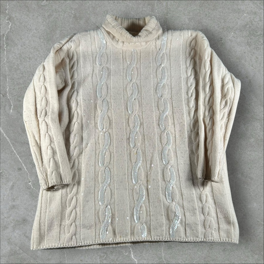 Vintage Escada Sweater‎ Womens 36 Cream Wool Cashmere Cable Knit Grandma Cottage